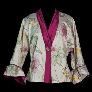 Embroidered Silk Jacket with gathered collar and bell cuffs