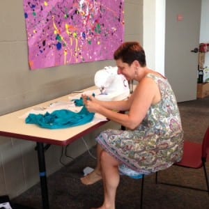 Edye working with "found" fabric.