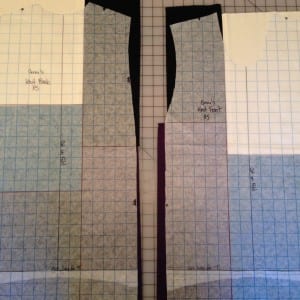 Front and back patterns laid on color block assemblies.