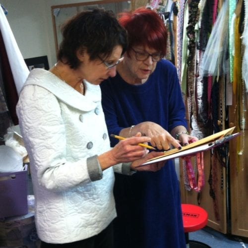  Sarah Veblen and Eureka! Pants Professional Kate Finston deciding on a mock up size for our model. 