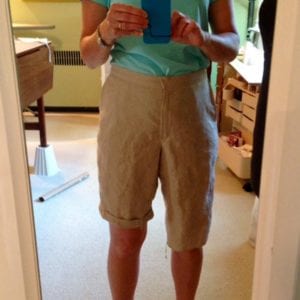 Assessing hem length on linen shorts