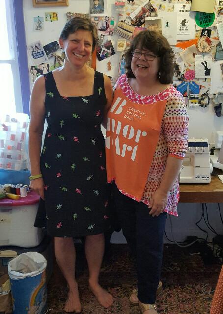 Visiting Edye's studio in my new Snazzy Tunic! I love visiting Edye's sewing room because her space is just as chaotic as mine.