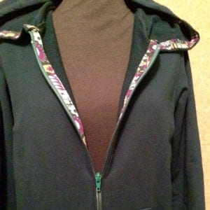 Green hoodie inside zipper