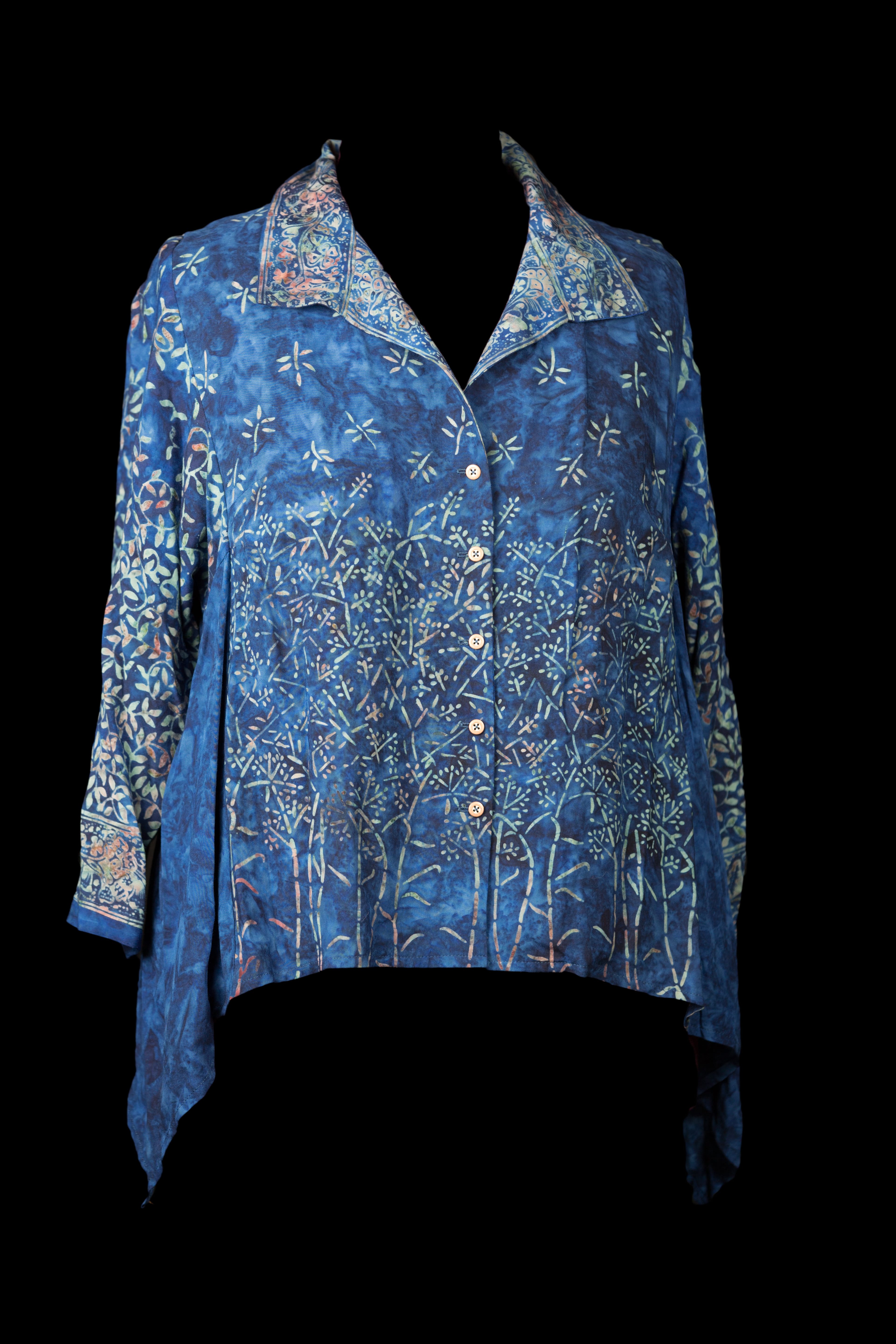 Blue Rayon Shirt with spread collar and swing side