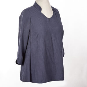 Blue Pintuck Tunic with V Neck Details
